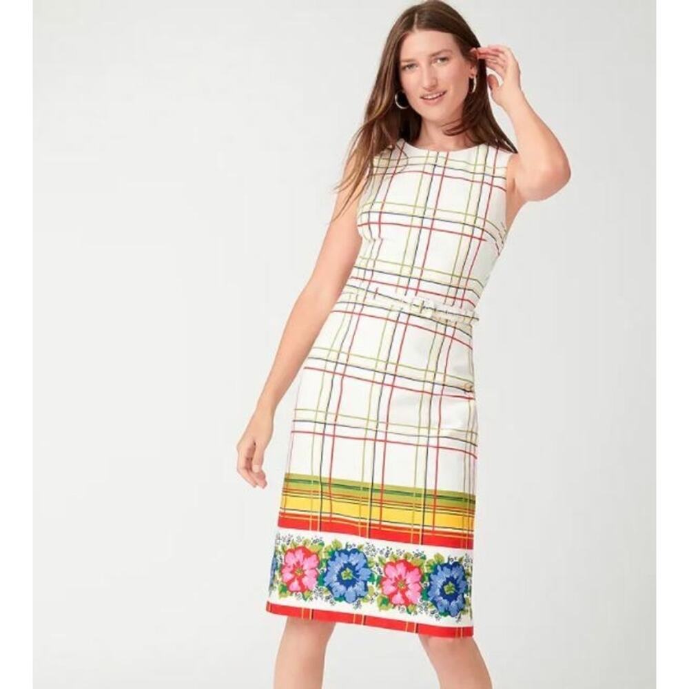 J.Crew Belted Bi-Stretch Dress Plaid Floral Retro Rockabilly Pinup Sheath 10